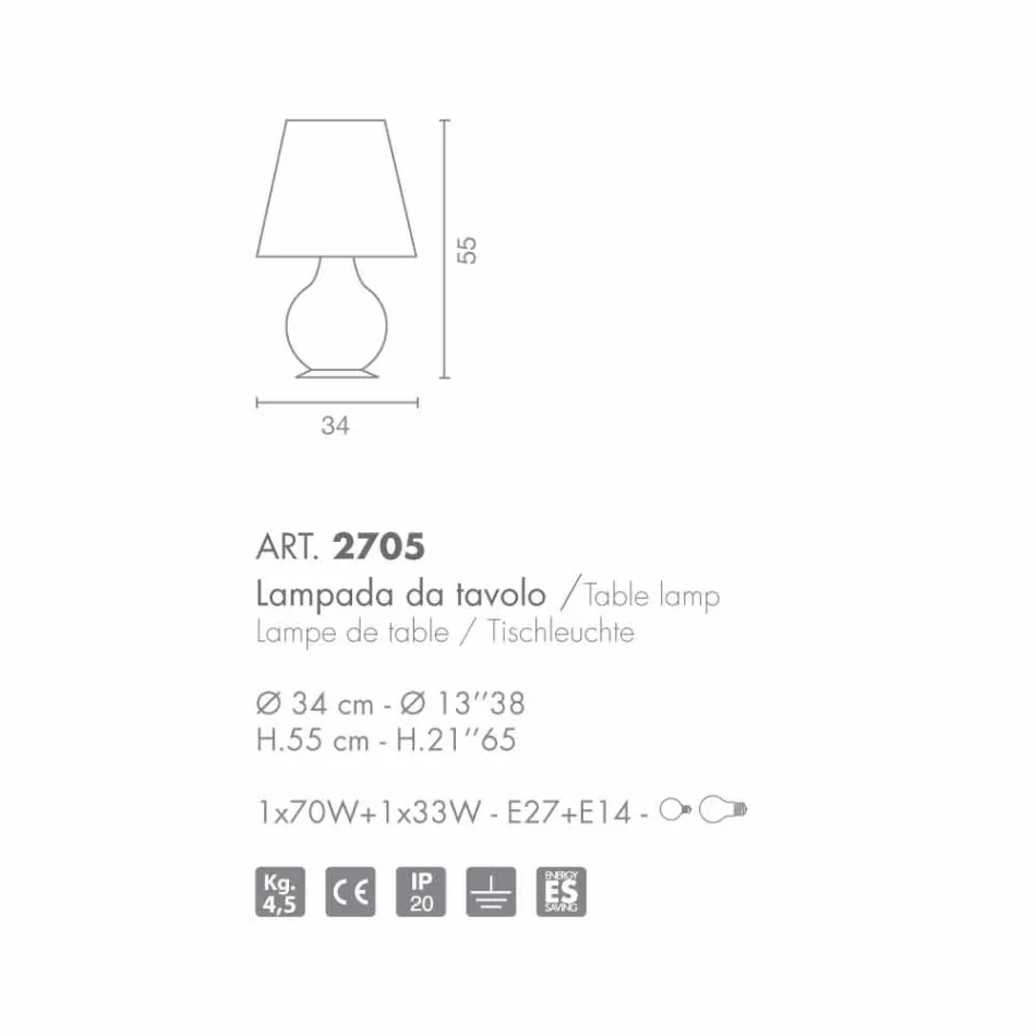 Selene altijd tafellamp in wit geblazen glas O34 H 55cm Viadurini