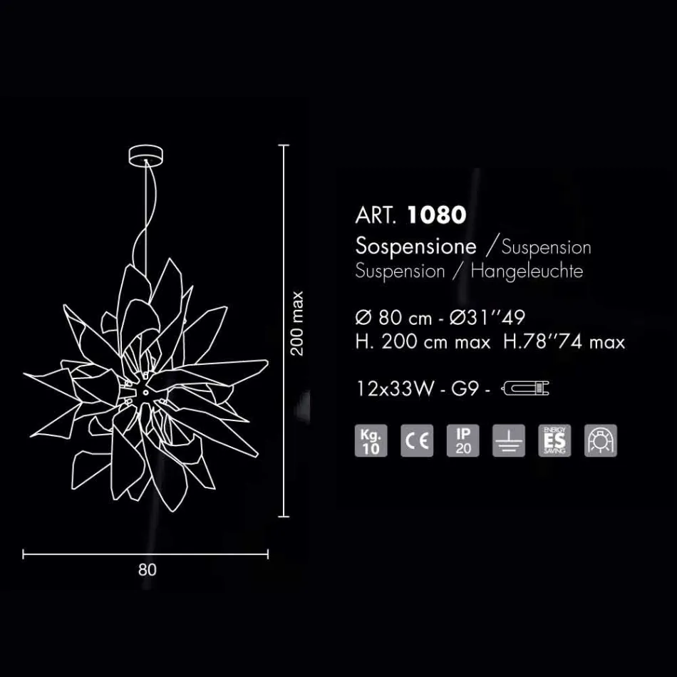 Selene Ginger lampda metaal schorsing made in Italy Ø80 H200cm Viadurini