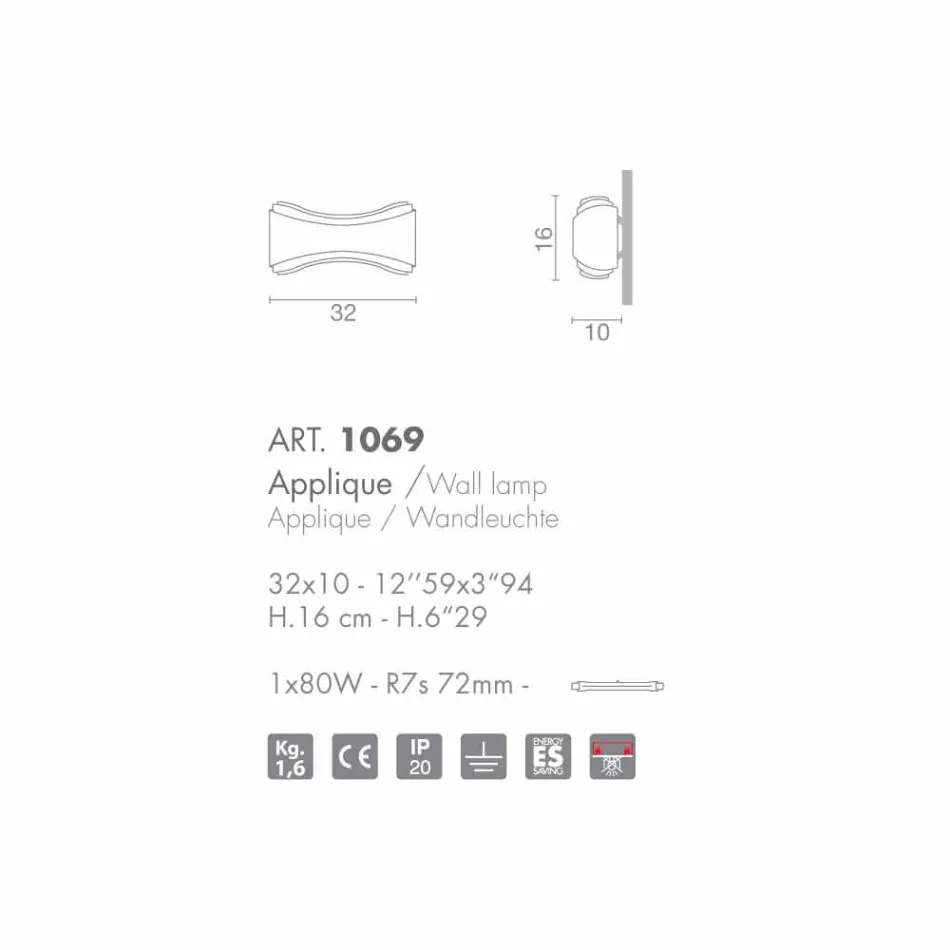 Selene Ionica applique 32x10 H16cm staal en glas gemaakt in Italië Viadurini