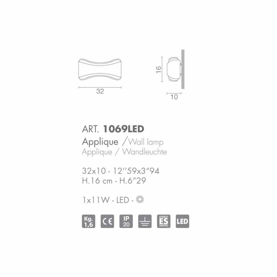 Selene Ionica applique 32x10 H16cm staal en glas gemaakt in Italië Viadurini