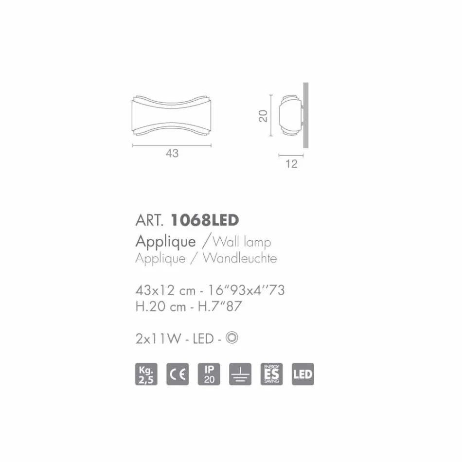 Selene Ionica applique staal en glas hand gemaakte 43x12 H 20cm Viadurini