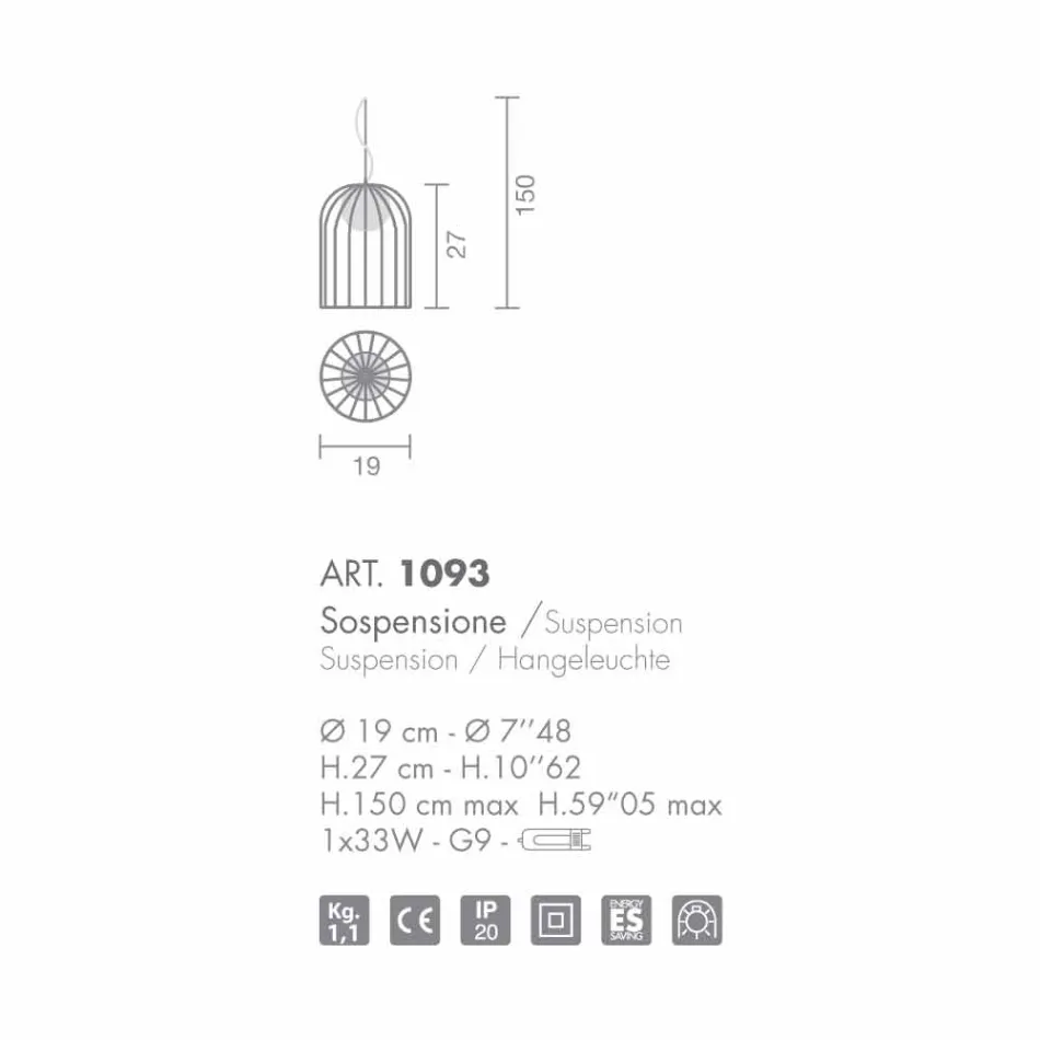 Selene Kluvì hanglamp geblazen glazen Ø19 H 27 / 150cm Viadurini