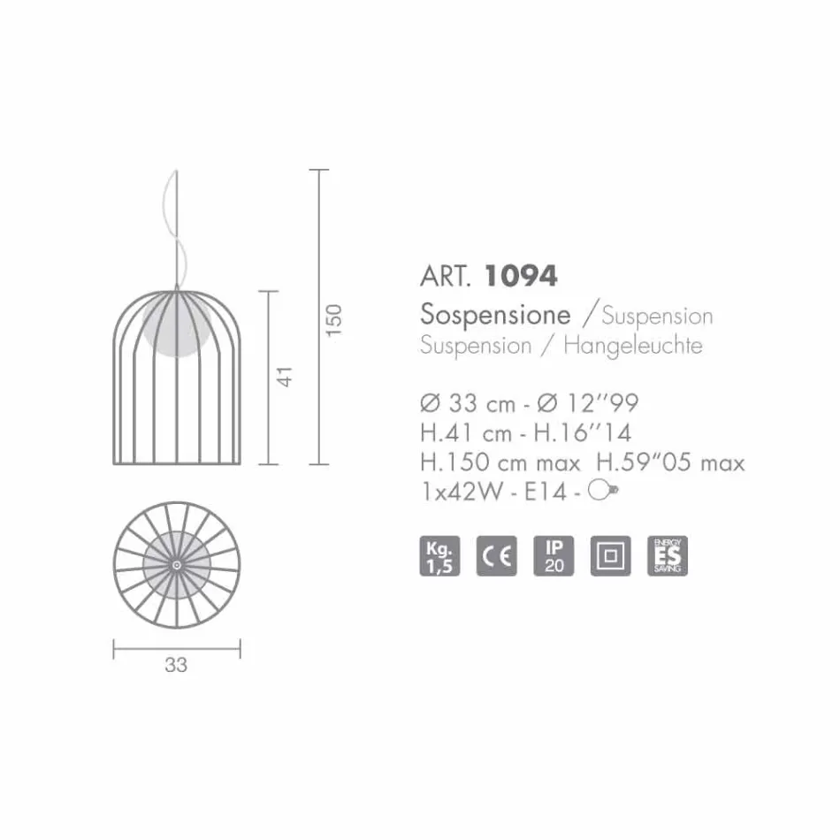 Selene Kluvì hanglamp geblazen Ø33 H 41/150 cm glazen Viadurini
