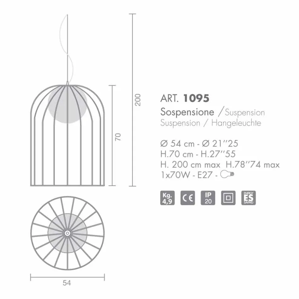 Selene Kluvì hanglamp geblazen glazen Ø54 H 70 / 200cm Viadurini