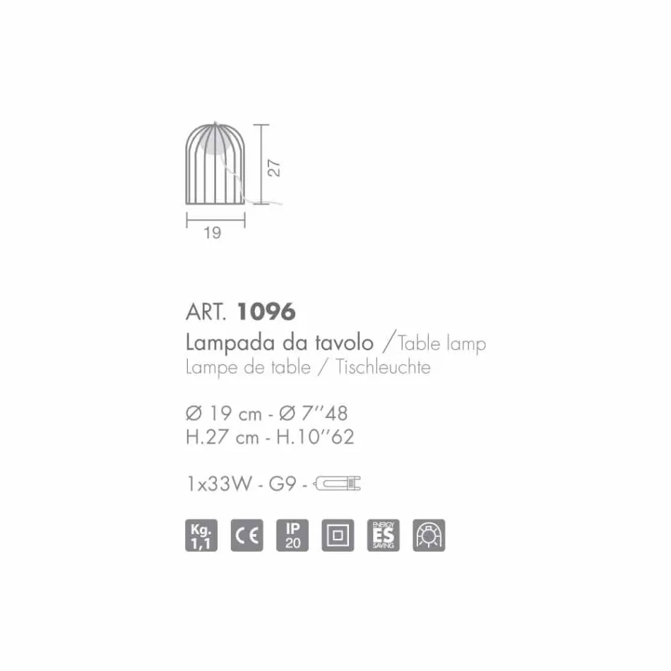 Selene Kluvì lumetto geblazen glas en metaal Ø19 H 27cm Viadurini