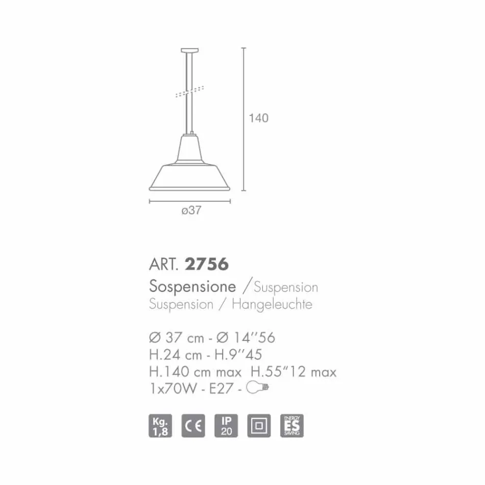 Selene Lampara hanglamp geblazen Ø37 ​​H 24/140 cm glazen Viadurini