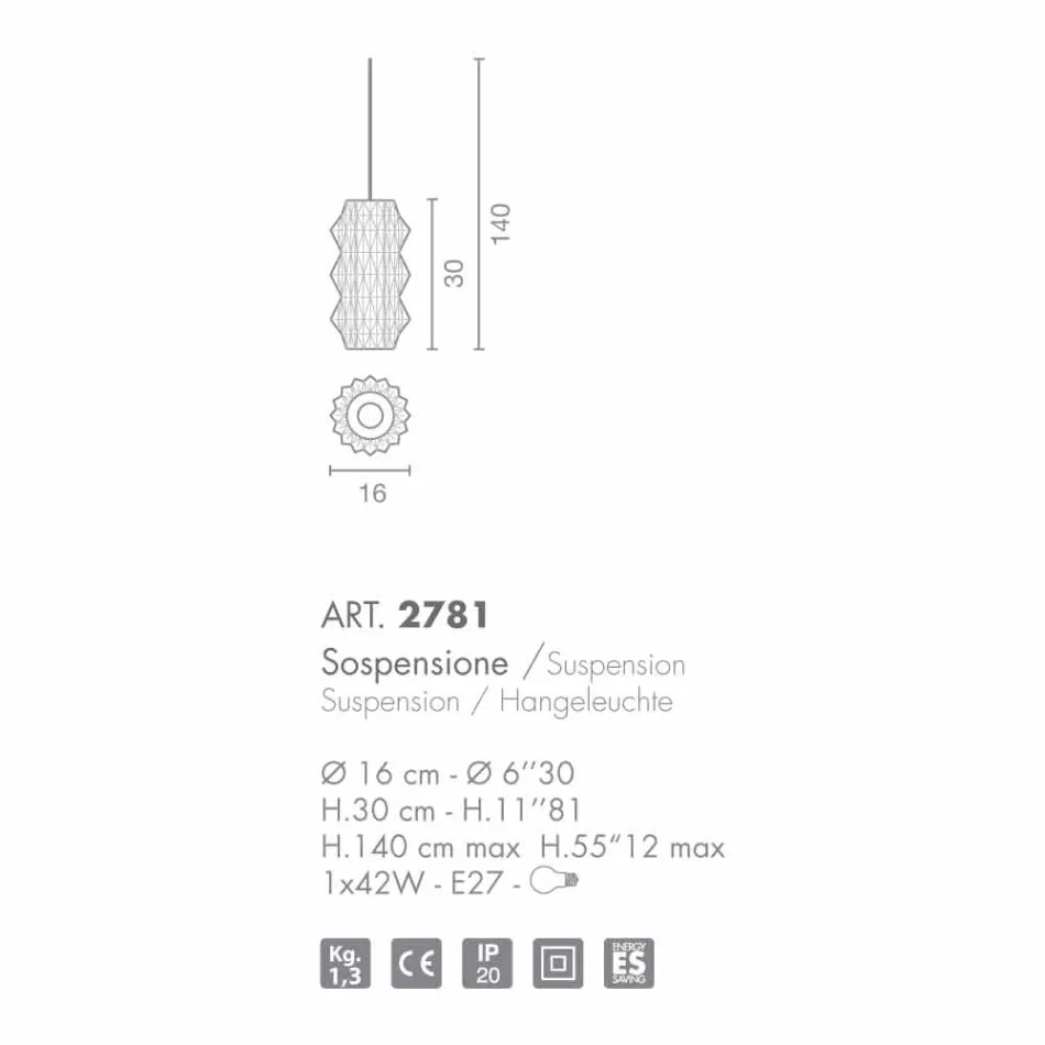 Selene Origami hanglamp geblazen glazen Ø16 H 30 / 140cm Viadurini