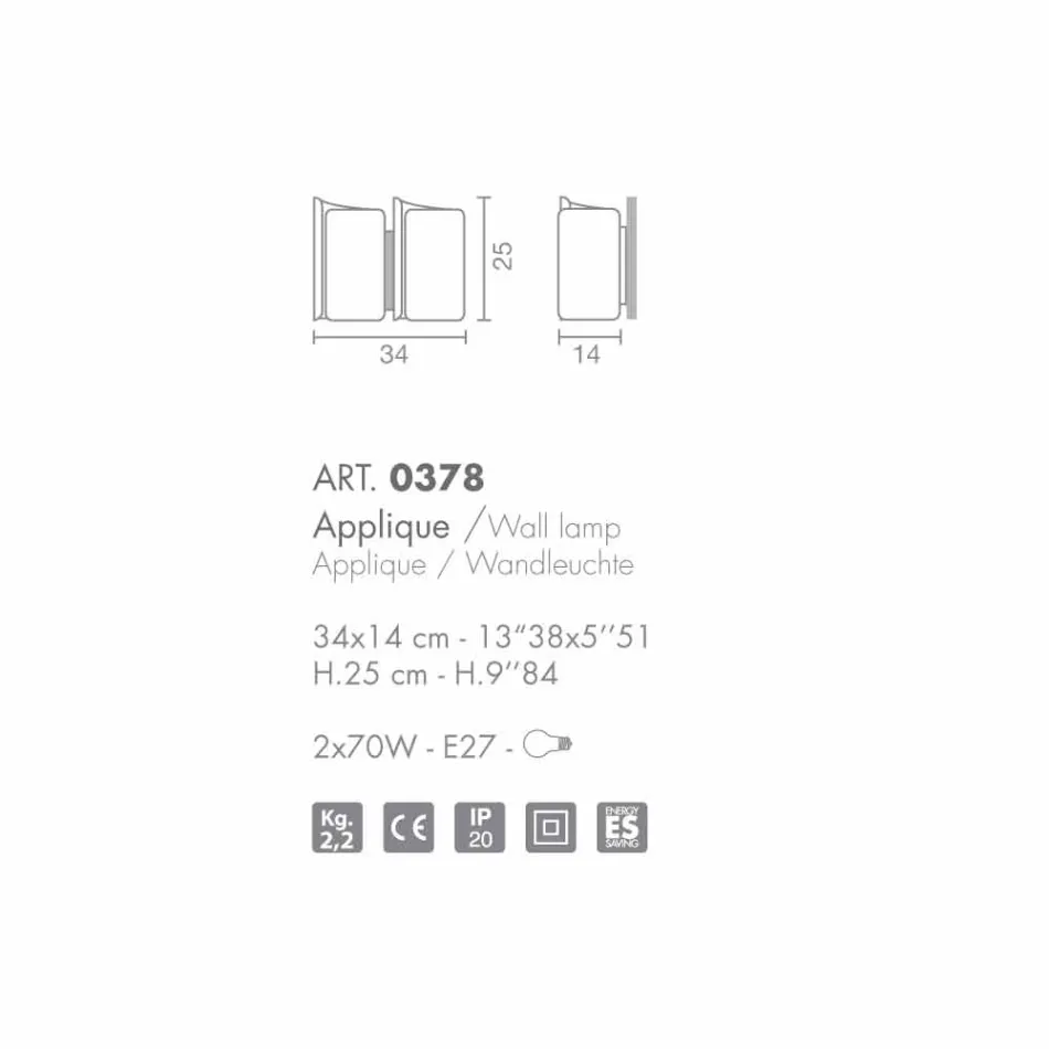 Selene Papiro applique satijn glas 34x14 H25cm Made in Italy Viadurini