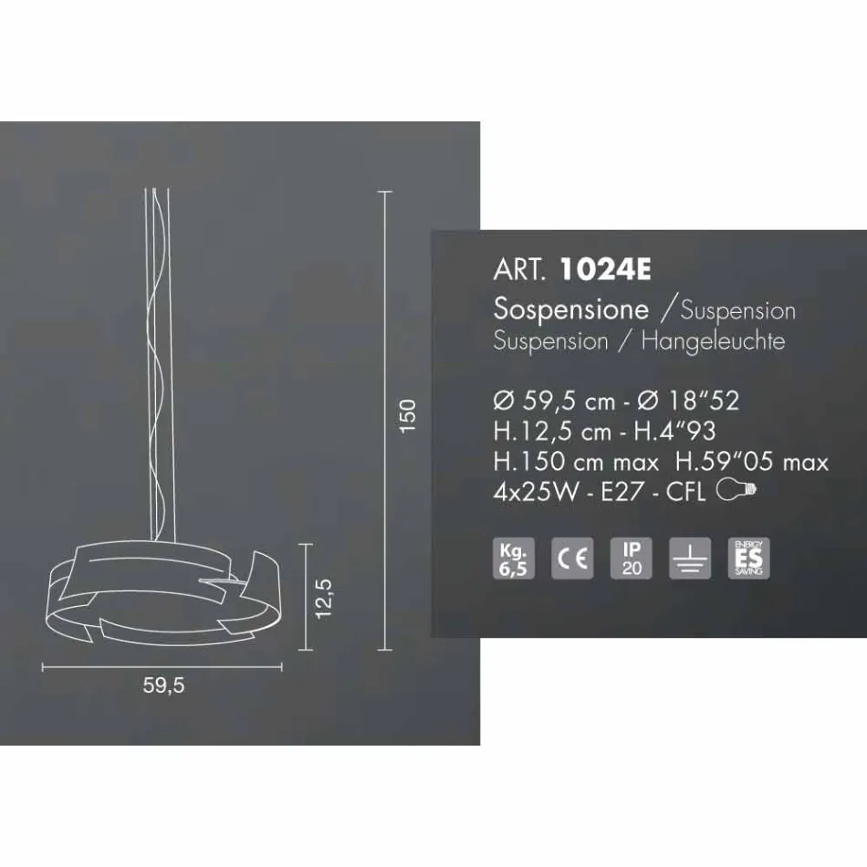 Selene Vultur hanglamp Ø59,5 H 12,5 / 150 cm gemaakt in Italië Viadurini