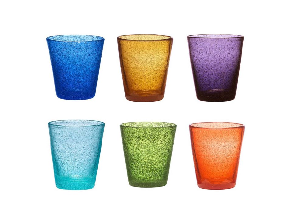 Set van 12 gekleurde geblazen glazen met een modern design - Pumba Viadurini