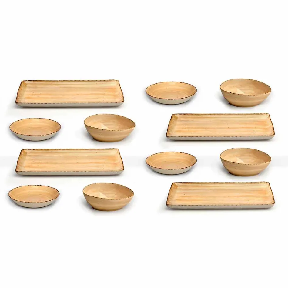 Service 12 rechthoekige en ronde gekleurde steengoedplaten, modern design - Simba Viadurini