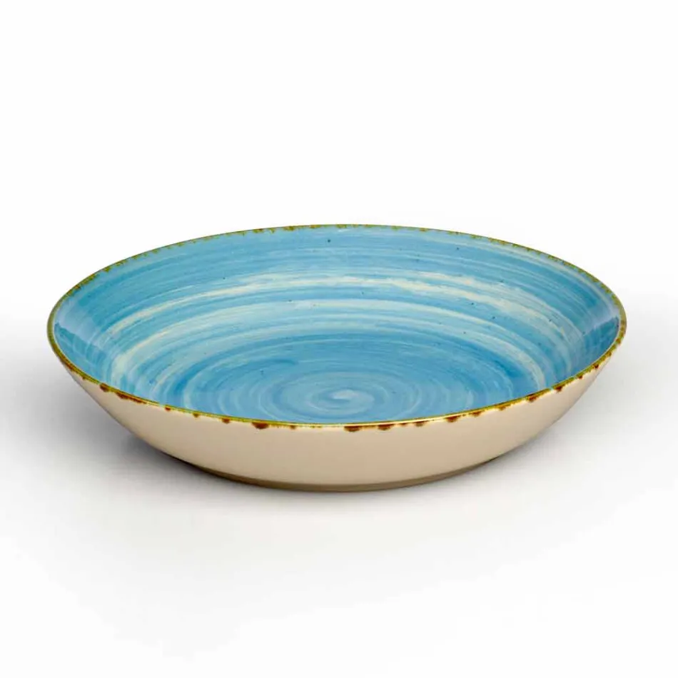 Service 12 rechthoekige en ronde gekleurde platen Modern design in steengoed - Simba Viadurini