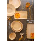 Service 12 rechthoekige en ronde gekleurde platen Modern design in steengoed - Simba Viadurini