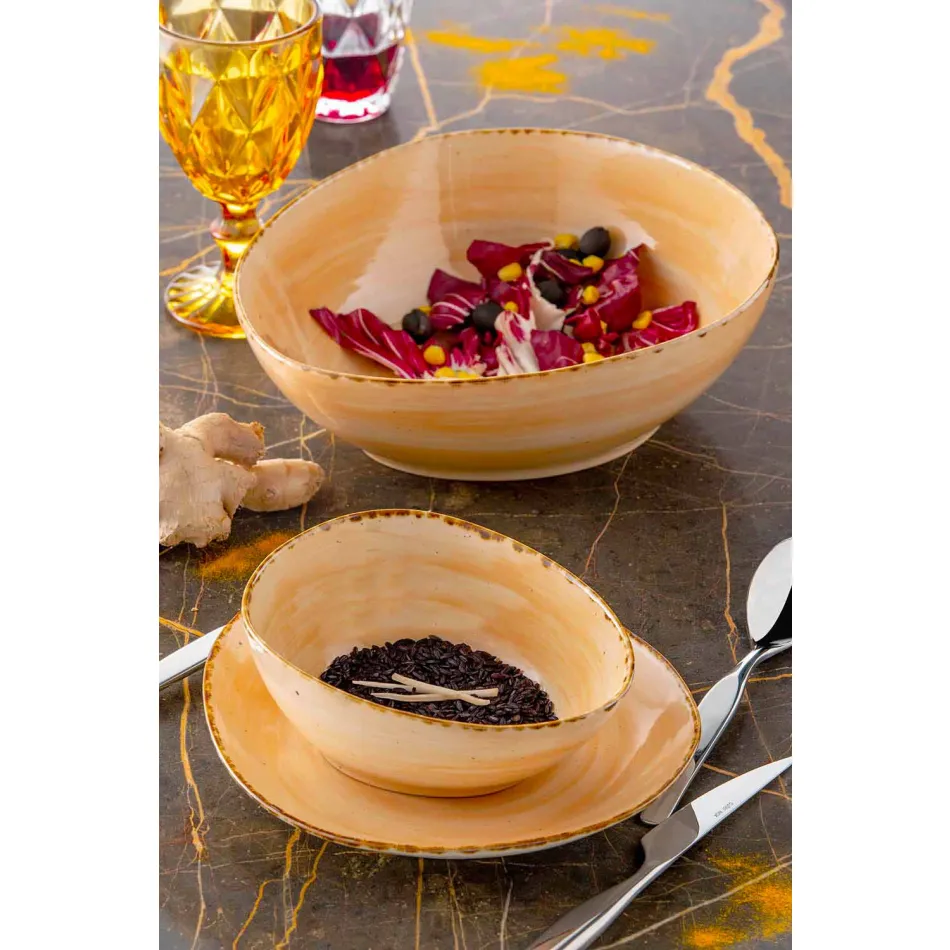 Service 12 rechthoekige en ronde gekleurde platen Modern design in steengoed - Simba Viadurini