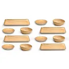 Service 12 rechthoekige en ronde gekleurde platen Modern design in steengoed - Simba Viadurini