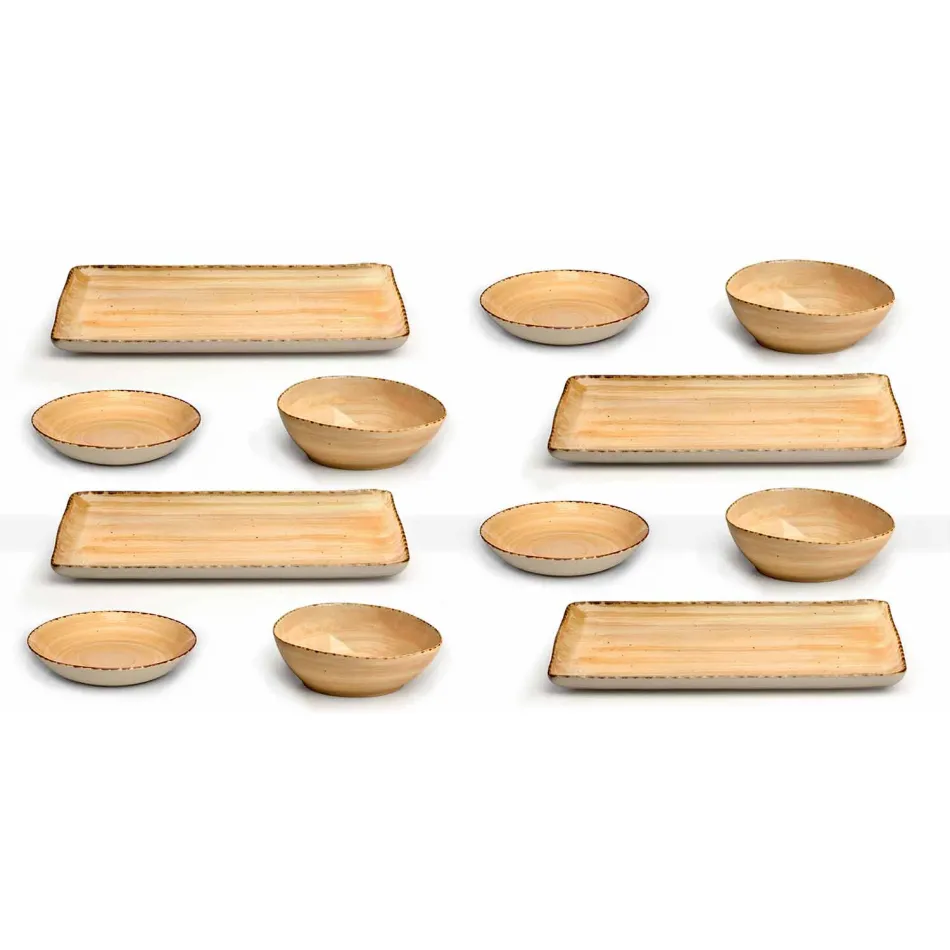 Service 12 rechthoekige en ronde gekleurde platen Modern design in steengoed - Simba Viadurini