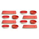 Service 12 rechthoekige en ronde gekleurde platen Modern design in steengoed - Simba Viadurini