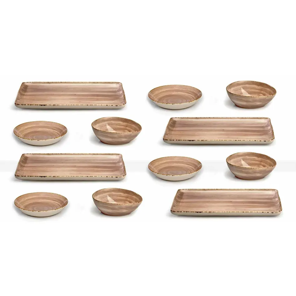 Service 12 rechthoekige en ronde gekleurde platen Modern design in steengoed - Simba Viadurini