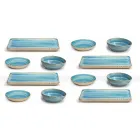 Service 12 rechthoekige en ronde gekleurde platen Modern design in steengoed - Simba Viadurini