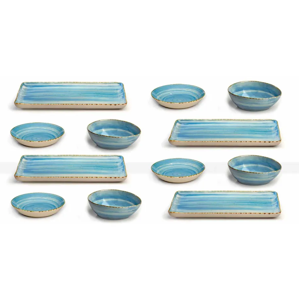 Service 12 rechthoekige en ronde gekleurde platen Modern design in steengoed - Simba Viadurini