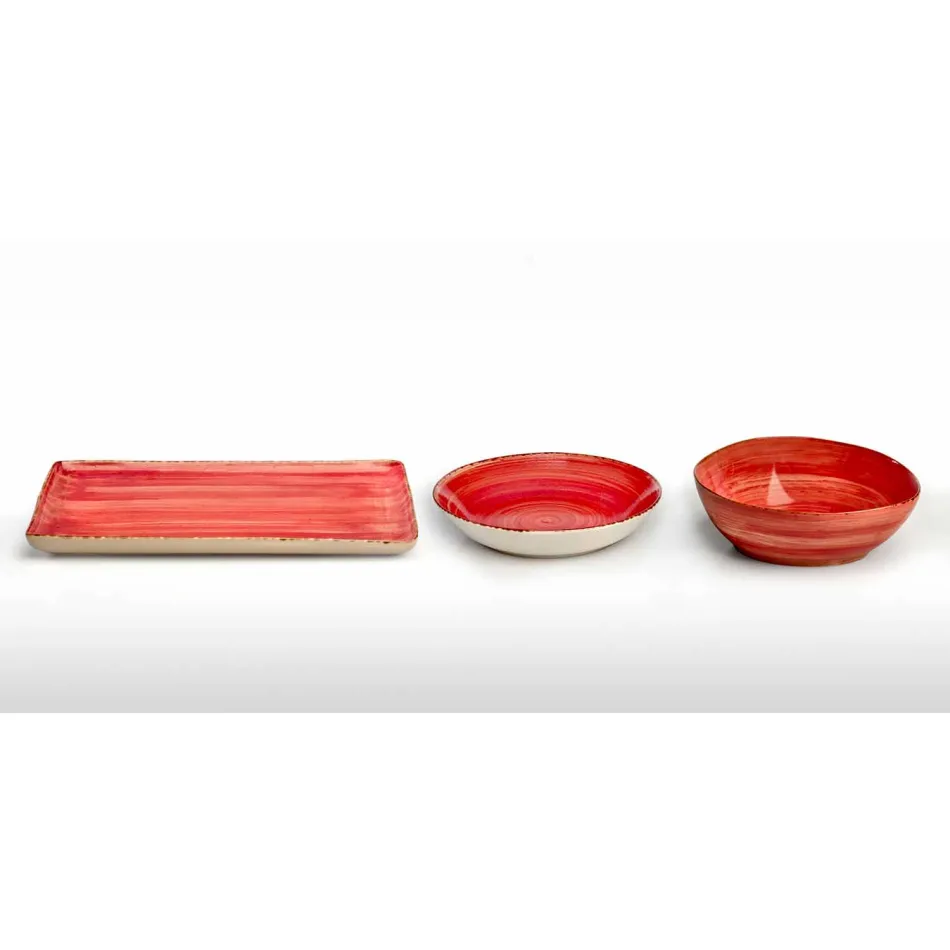 Service 12 rechthoekige en ronde gekleurde platen Modern design in steengoed - Simba Viadurini