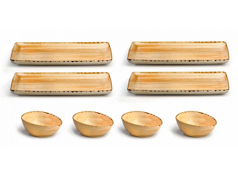 Set van 8 moderne rechthoekige designplaten en gekleurde steengoedkom - Simba Viadurini