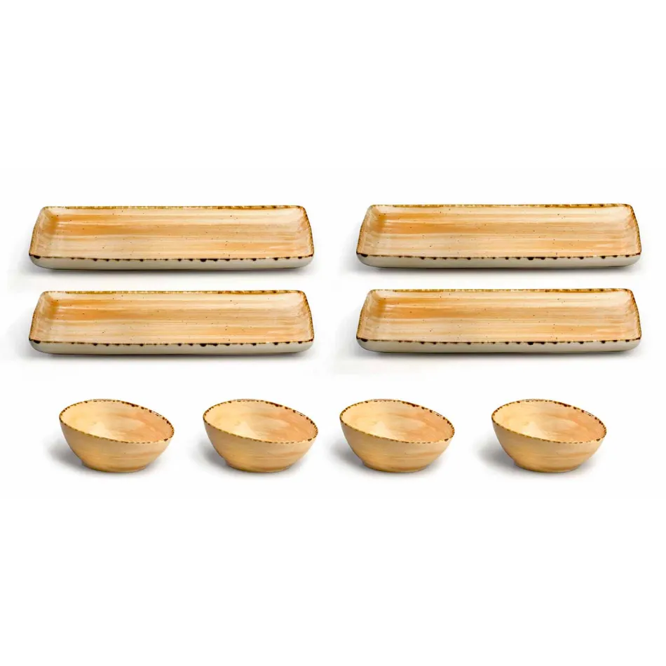 Set van 8 moderne rechthoekige designplaten en gekleurde steengoedkom - Simba Viadurini