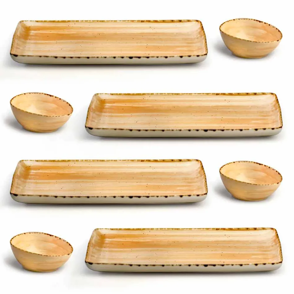 Set van 8 moderne rechthoekige designplaten en gekleurde steengoedkom - Simba Viadurini