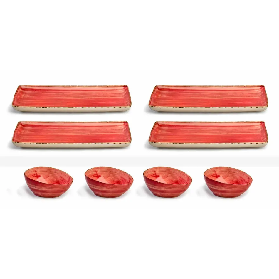 Set van 8 moderne rechthoekige designplaten en gekleurde steengoedkom - Simba Viadurini