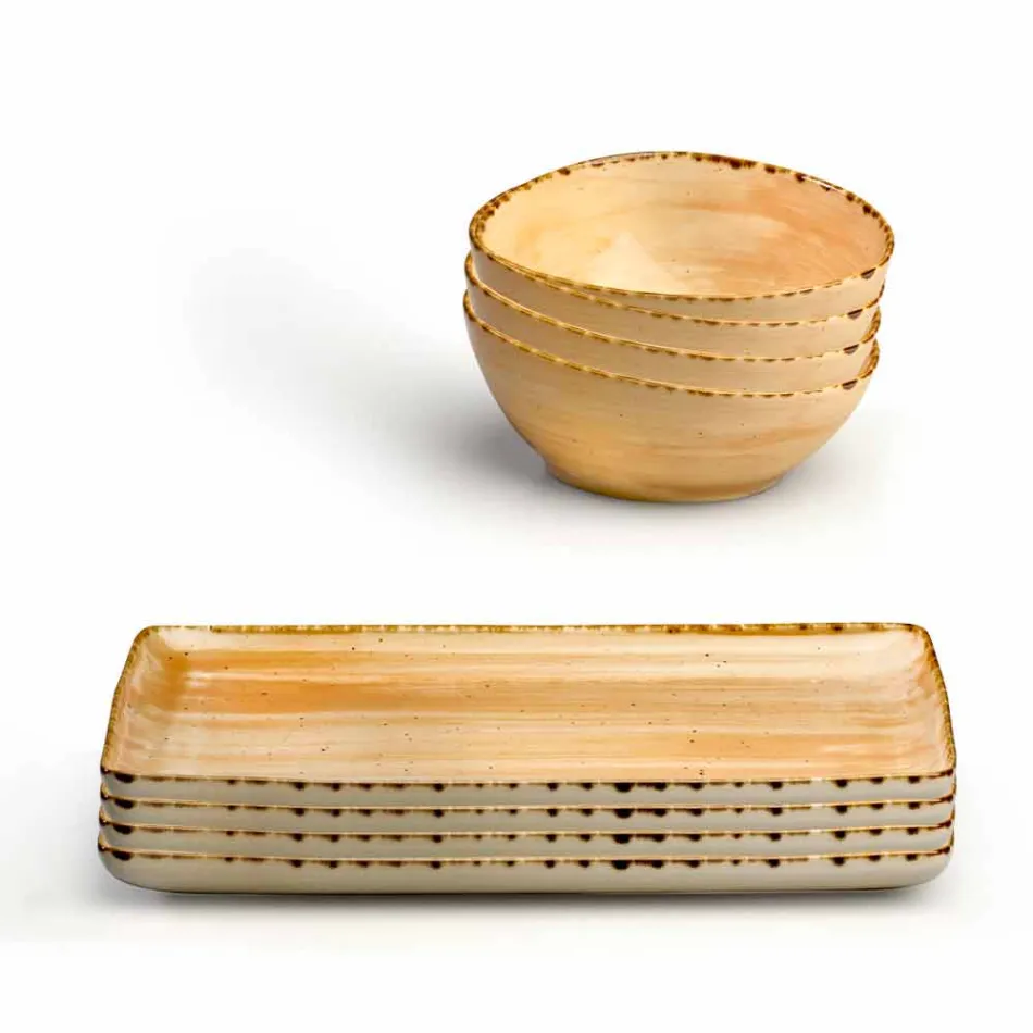 Set van 8 moderne rechthoekige designplaten en gekleurde steengoedkom - Simba Viadurini