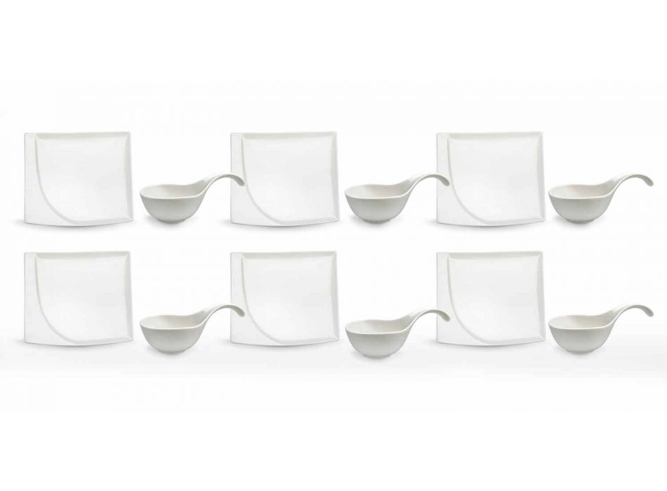 Aperitiefservies 12-delige moderne witte porseleinen designborden - Nalah Viadurini