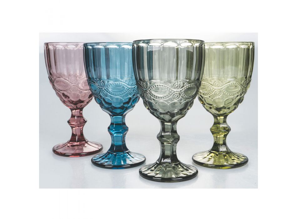 Bekerglazen Servies in gekleurd en gedecoreerd glas 12 stuks - Garbo Viadurini