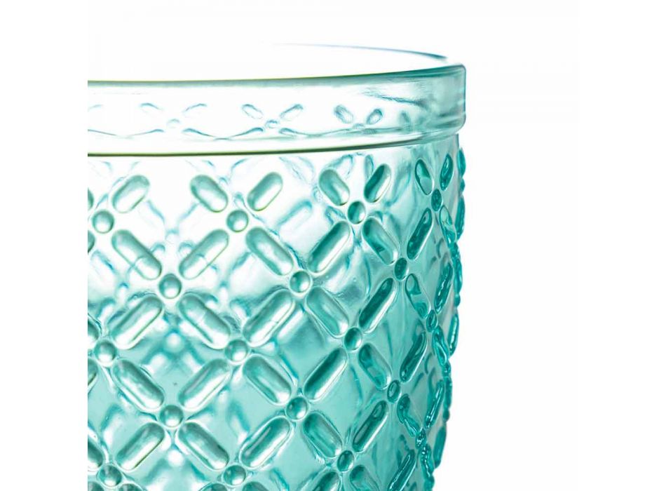Gekleurde en gedecoreerde waterglazen Service 12 stuks glas - ruit Viadurini