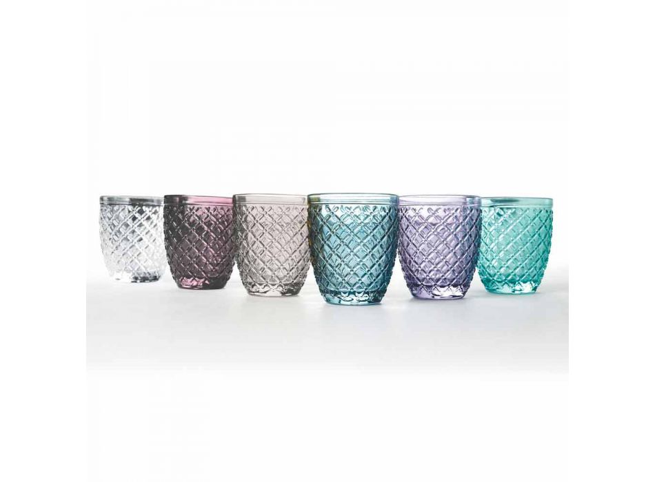 Gekleurde en gedecoreerde waterglazen Service 12 stuks glas - ruit Viadurini