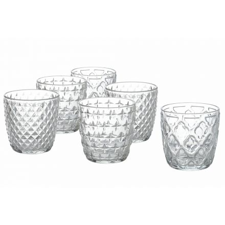 Waterglazenservies in transparant glas en decoratie 12 stuks - Omoge Viadurini