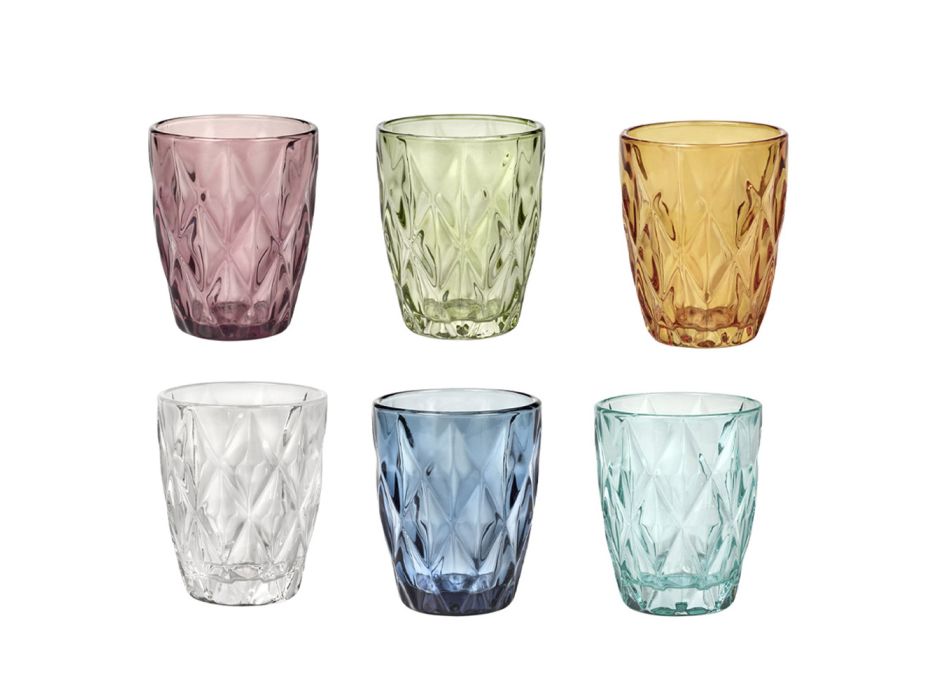 Gekleurde glazen waterglazen set 12 stuks Modern ontwerp - Timon Viadurini