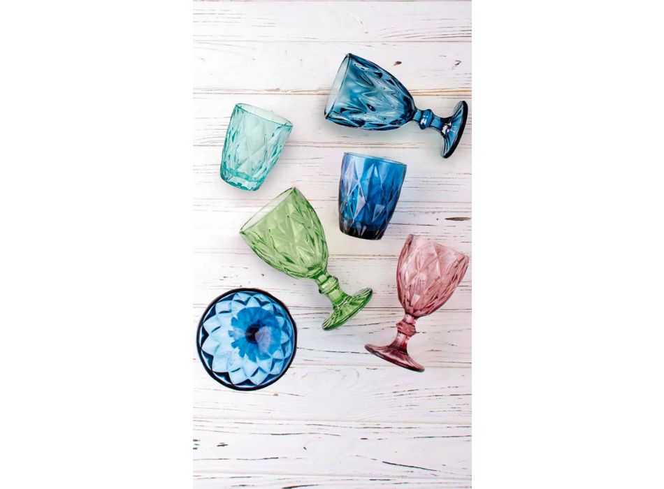 Gekleurde glazen waterglazen set 6-delig modern ontwerp - Timon Viadurini