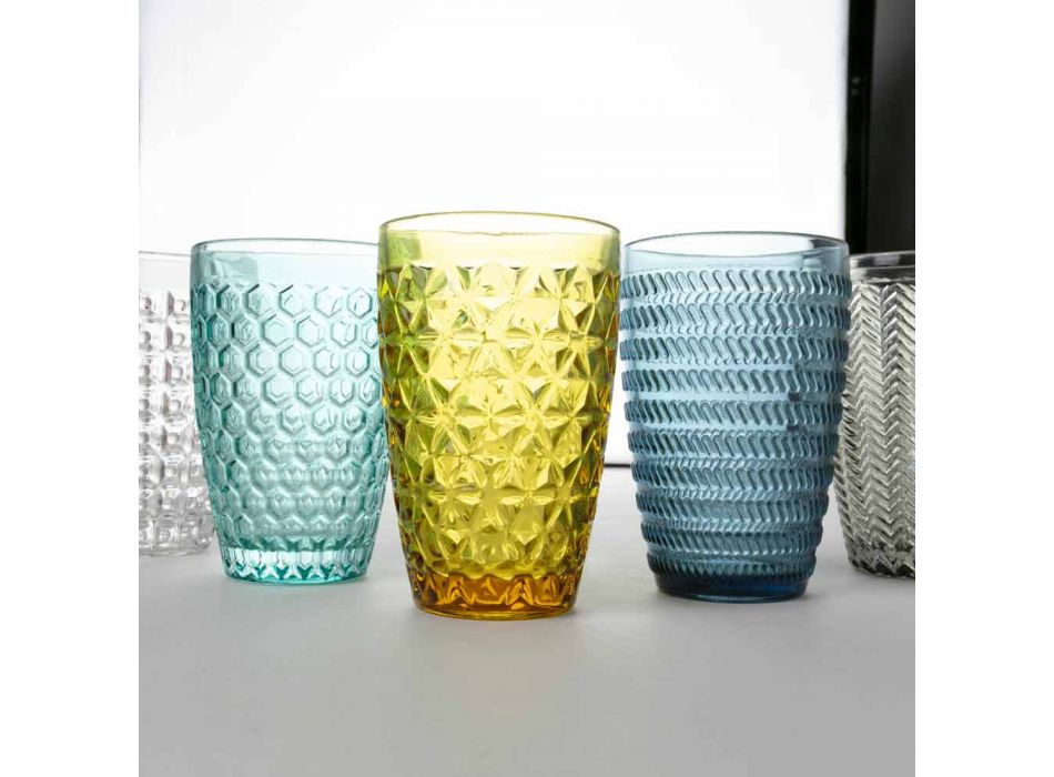 Modern glazen drinkgerei in gedecoreerd glas 12-delig - Mix Viadurini