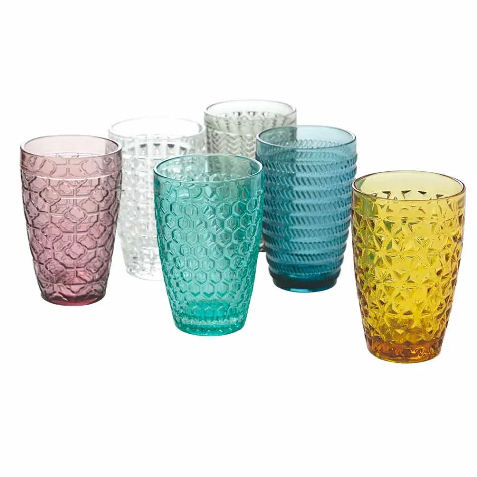 Modern glazen drinkgerei in gedecoreerd glas 12-delig - Mix Viadurini