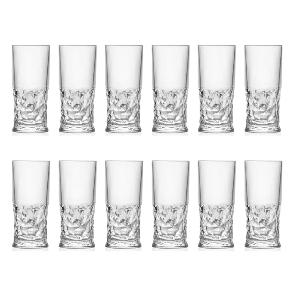 Longdrinkglazen Set in Eco Crystal Square-decoratie 12-delig - Ritmo Viadurini