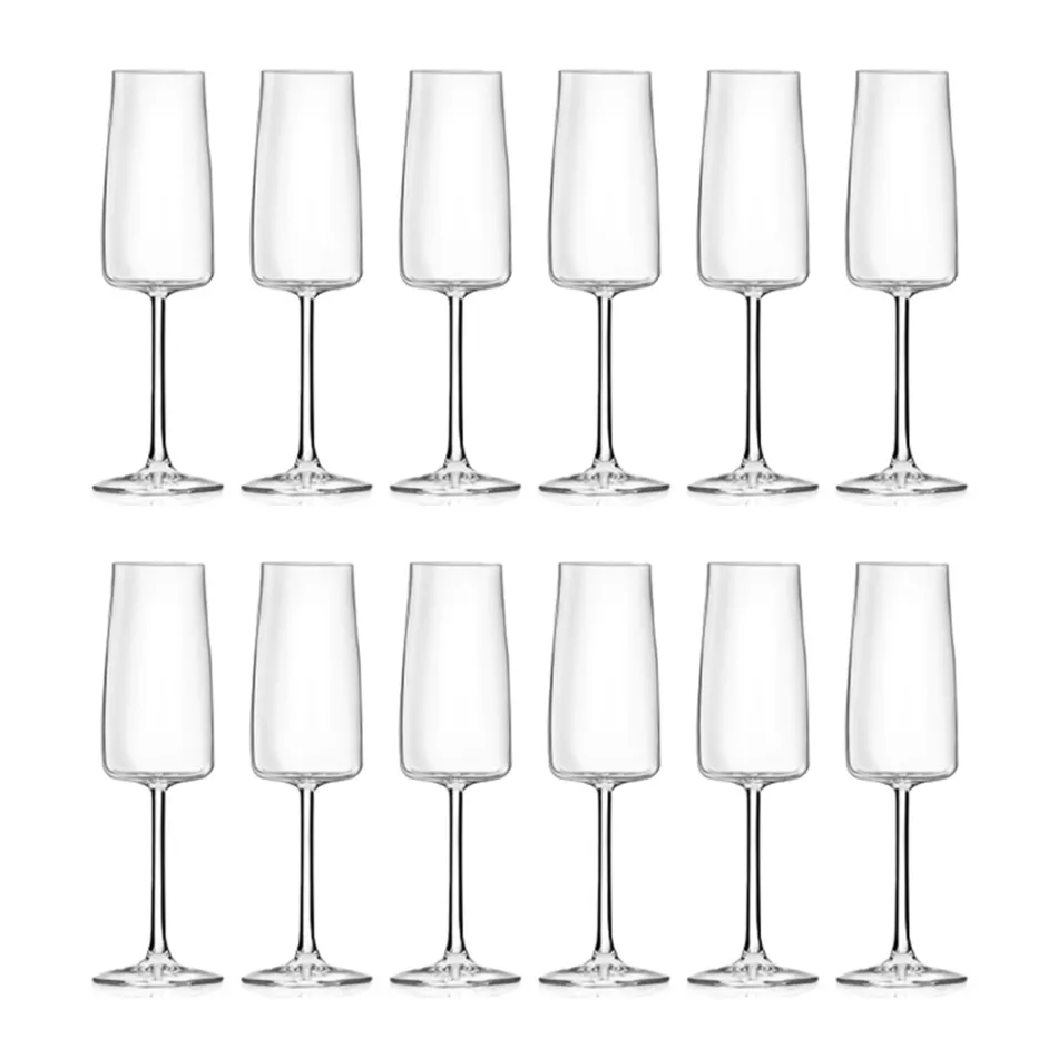 Italiaanse Minimal Eco Crystal Flute Goblet Set 12-delig - Primordio Viadurini