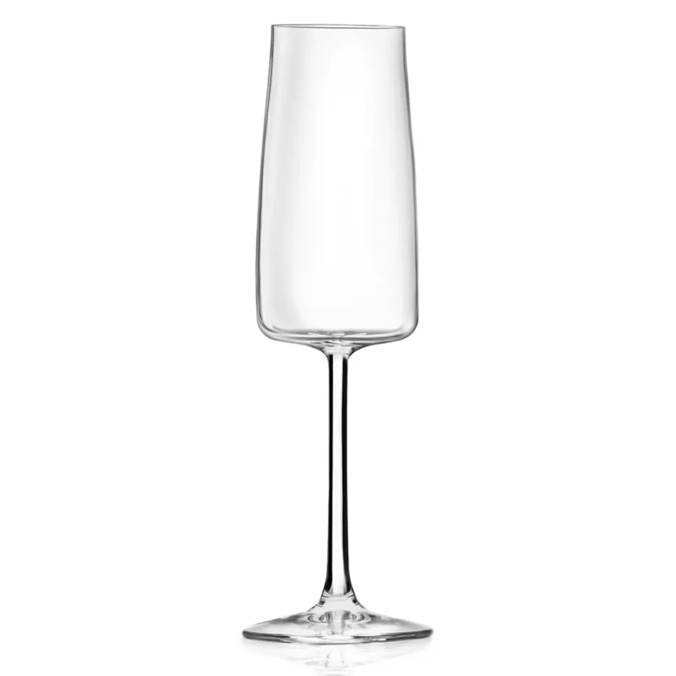 Italiaanse Minimal Eco Crystal Flute Goblet Set 12-delig - Primordio Viadurini