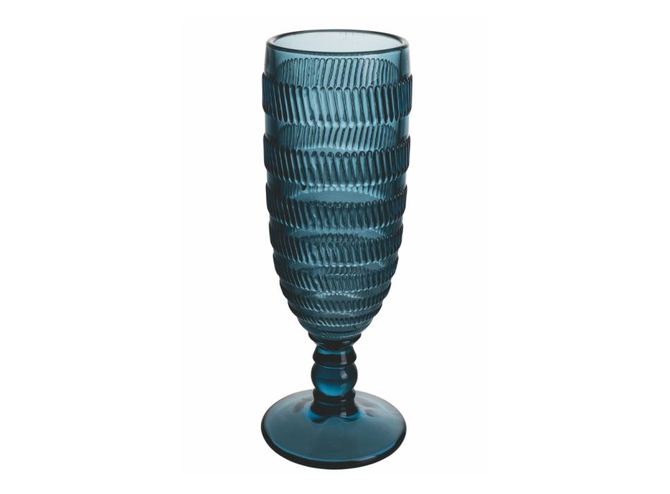 Fluitbekerset in gekleurd glas en verschillende decoraties 12-delig - Mix Viadurini