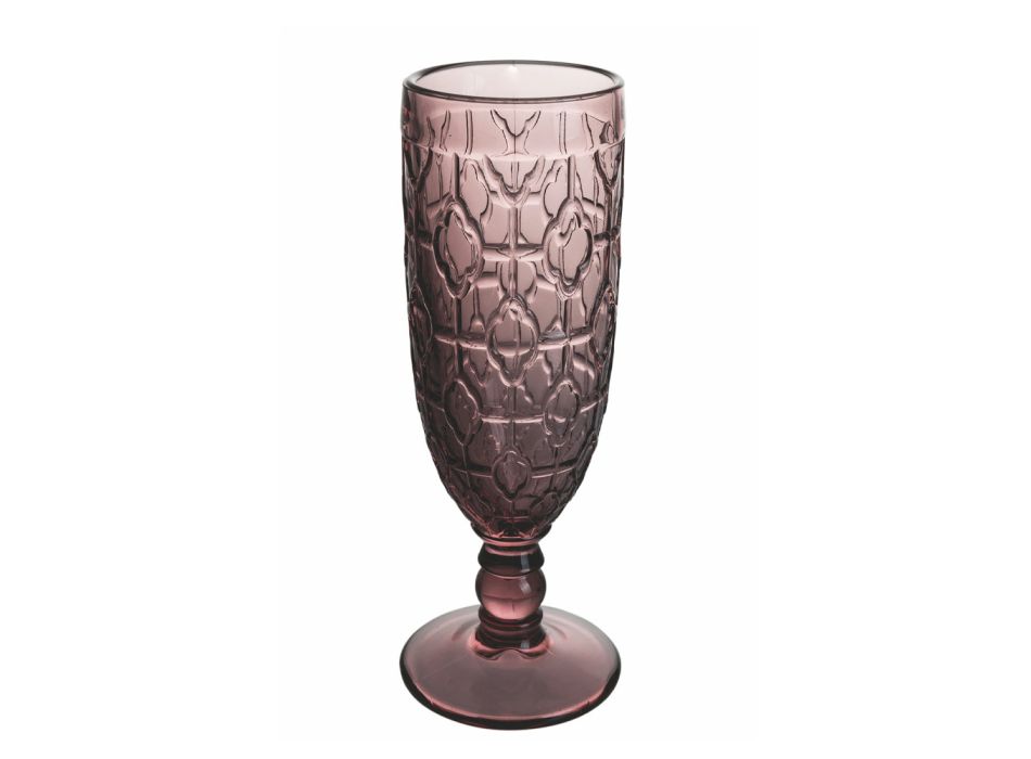 Fluitbekerset in gekleurd glas en verschillende decoraties 12-delig - Mix Viadurini