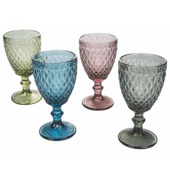 Bekerset in gekleurd en gesneden glas met decoraties 12-delig - Brillo