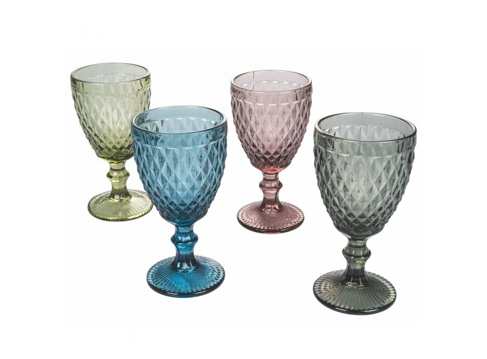 Bekerset in gekleurd en gesneden glas met decoraties 12-delig - Brillo