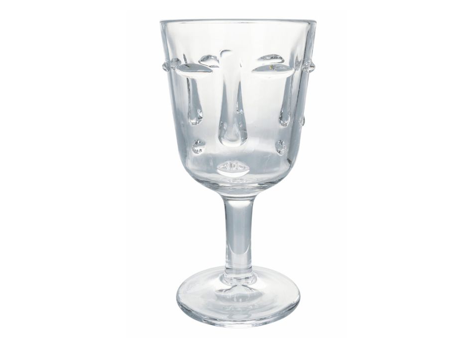 Glazen Goblet Set met Gezichtsdecoratie 3 Afwerkingen 12 Stuks - Facial Viadurini