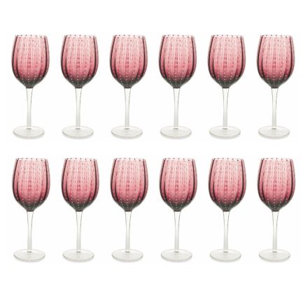 Wijnbeker Set in Glas Diverse Kleuren Wit Decoraties 12 Stuks - Perzië Viadurini