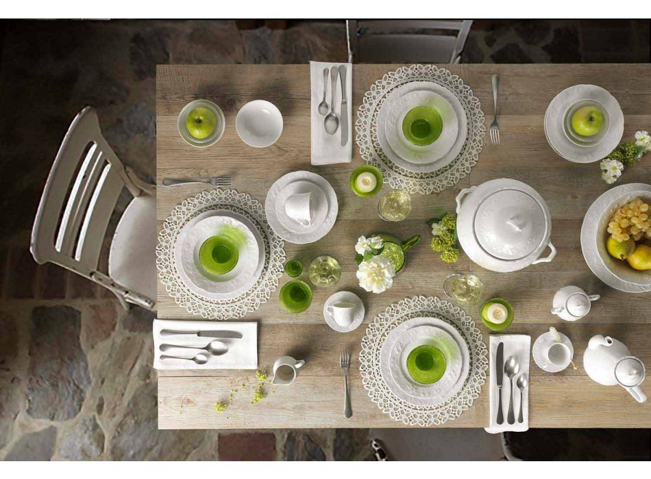 Complete ontbijtservice 22 stuks in wit porselein - Gimignano Viadurini