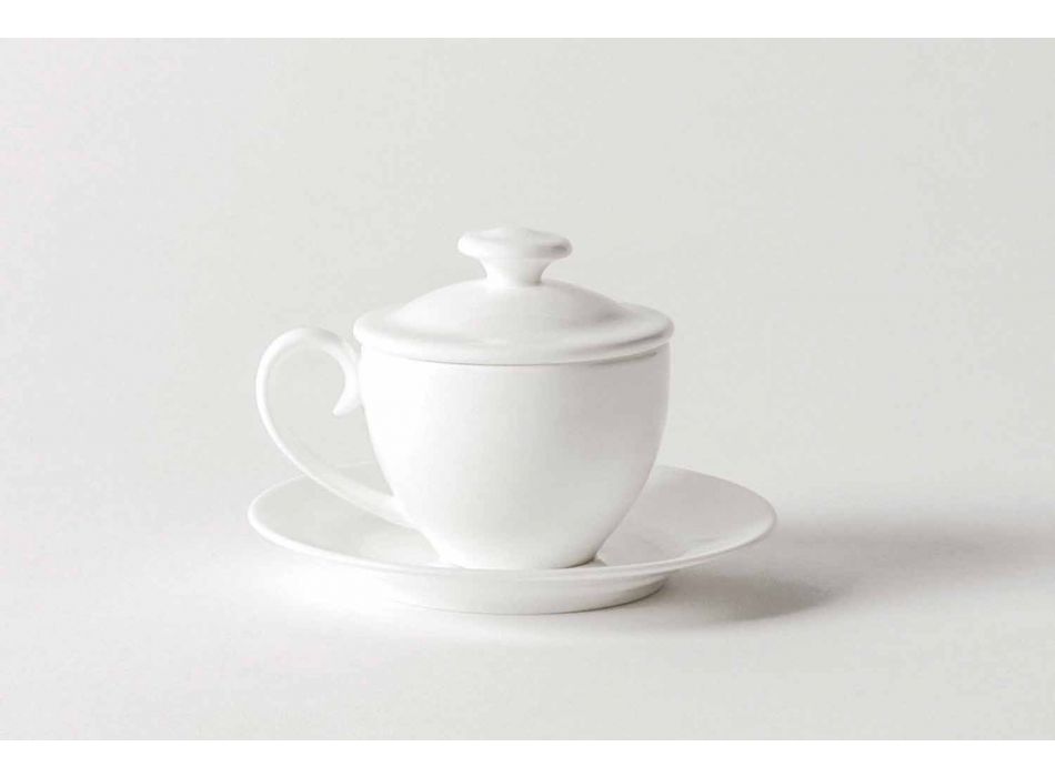 Complete service van koffiekopjes 21 stuks in wit porselein - Samantha Viadurini